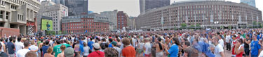 Panorama of World Cup viewing at Boston City Hall