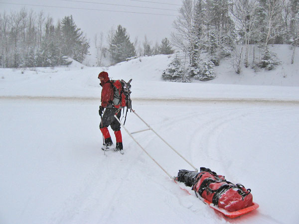 Me at the beginning of the 12 mile hike with sled in tow.