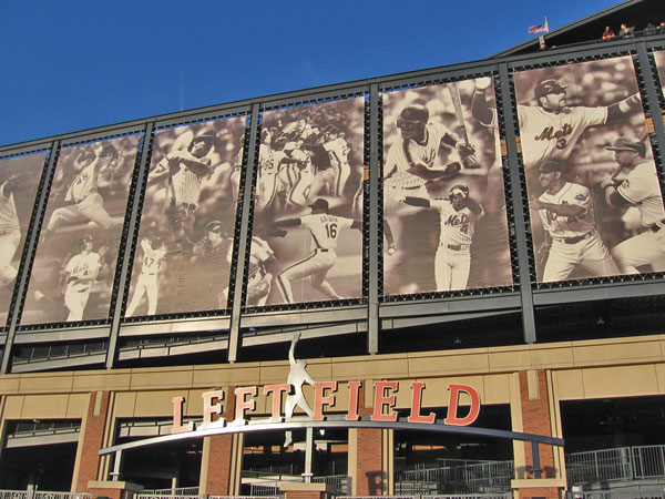 This collage outside the stadium evokes childhood memories for me.