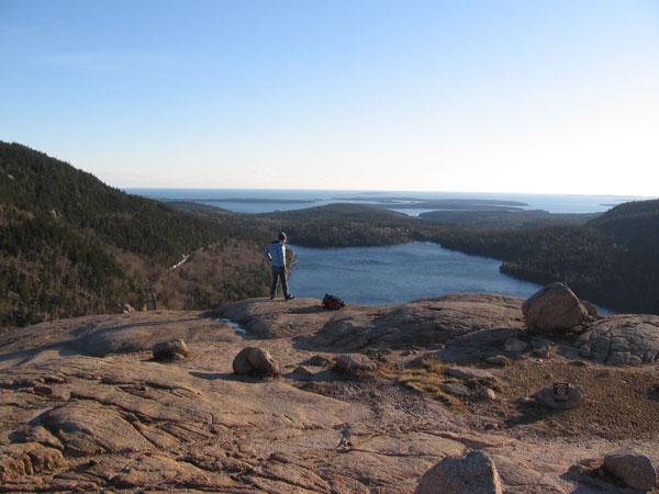 View of Jordan Pond from South Bubble. Acadia National Park seemed to be filled with short hikes to awesome views.