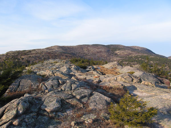 Looking up towards the ridge leading to the top of Cadillac Mountain.
