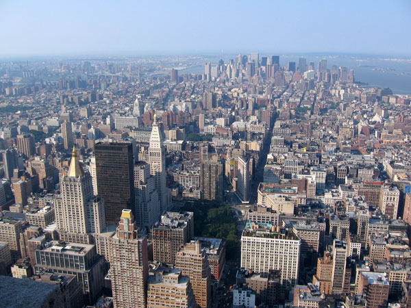 A view of lower Manhattan from the top of the Empire State Building.
